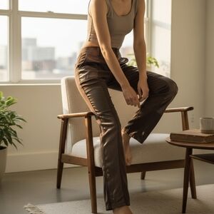 Earthy bronze/taupe pants ✨ WHBM Taupe Satin-Trim Utility Straight Crop Pants.